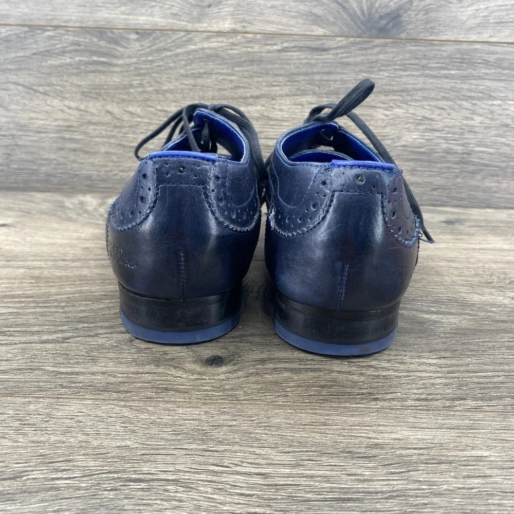 Ted Baker Hann Wingtip Oxford Mens 7 Navy Blue Leather Brogue Dress Shoes